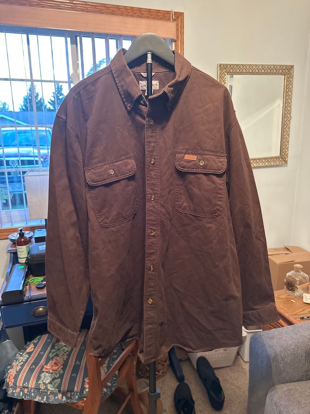 Vintage 2013 Carhartt S09 DKB Heavyweight Canvas Work Shirt Mens XL Dark Brown